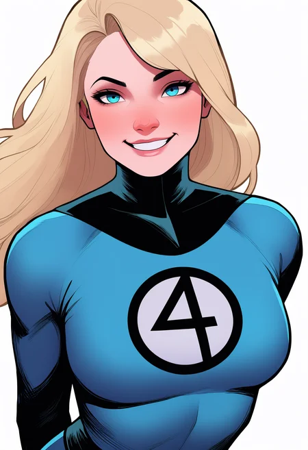 best quality, amazing quality, very aesthetic, absurdres,
1girl, susanrichards, blonde hair, long hair, blue eyes,
bodysuit, turtleneck,
smile, arms behind back,
looking at viewer, upper body, simple background, white background, <lora:SusanRichardsNoobXL_byKonan:1>