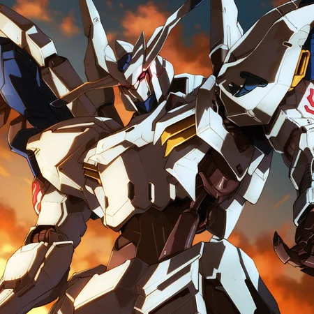 (score_9:0.9),score_8_up,score_7_up,(zPDXL3),(zPDXL),
<lora:Gundam Bael ponyXL v1:1>,
gundam bael,mecha,no humans,solo,science fiction,glowing eyes,looking down,open hands,upper body,sky,classic pose,spread wings,