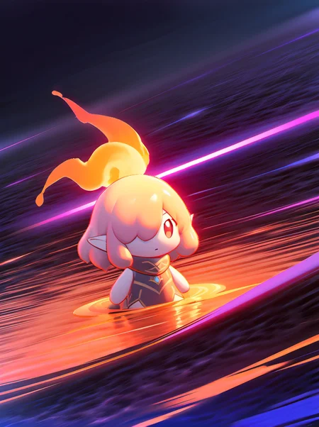 palworld-flambelle, <lora:palworld_flambelle_xl_lora_v3:0.8>, chibi,
1girl, (solo:1.1), anzhcdreamwave, aesthetic, 8k unreal engine photorealism, ethereal lighting, purple, nighttime, darkness, surreal art, fantasy, glowing, Combine vibrant splashes of red, blue, yellow, and green, with swirling motions and color leaks to create an explosive and chaotic effect, broken glass, reflection, elf, jewelry, upper body, (Glitching, glitch:1.2),