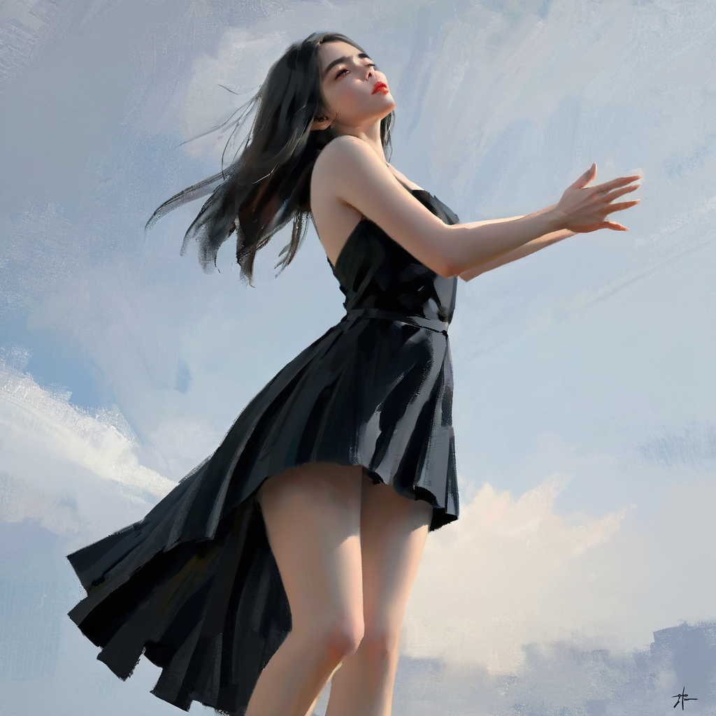 she's always a woman to me, <lora:wlop_v1.2:0.7>, impasto, wlop, solo, internationally-acclaimed digital artwork, absurdres, masterpiece, <lora:WLOP_illustration_style_XL:0.5>, WLOP_illustration_style, Photograph taken from a low angle, capturing the subject from a ground level perspective