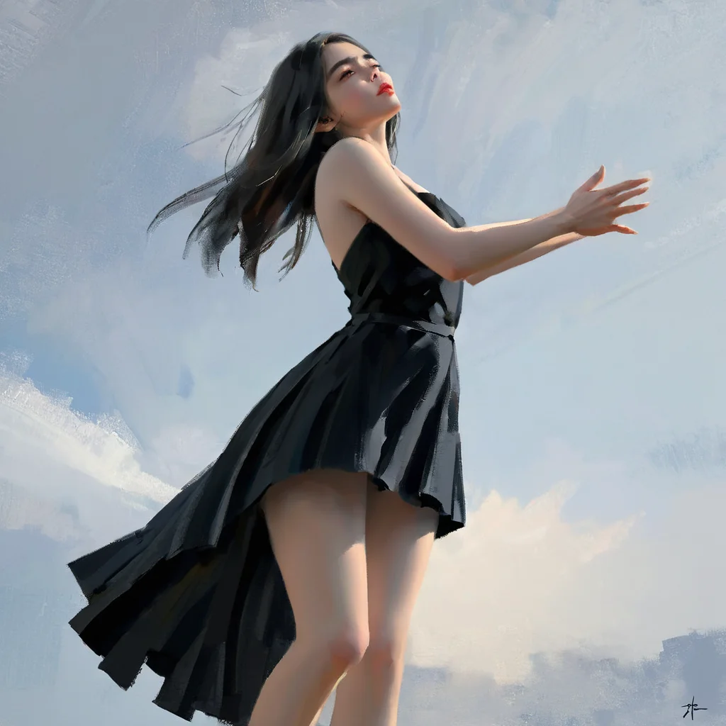 she's always a woman to me, <lora:wlop_v1.2:0.7>, impasto, wlop, solo, internationally-acclaimed digital artwork, absurdres, masterpiece, <lora:WLOP_illustration_style_XL:0.5>, WLOP_illustration_style, Photograph taken from a low angle, capturing the subject from a ground level perspective