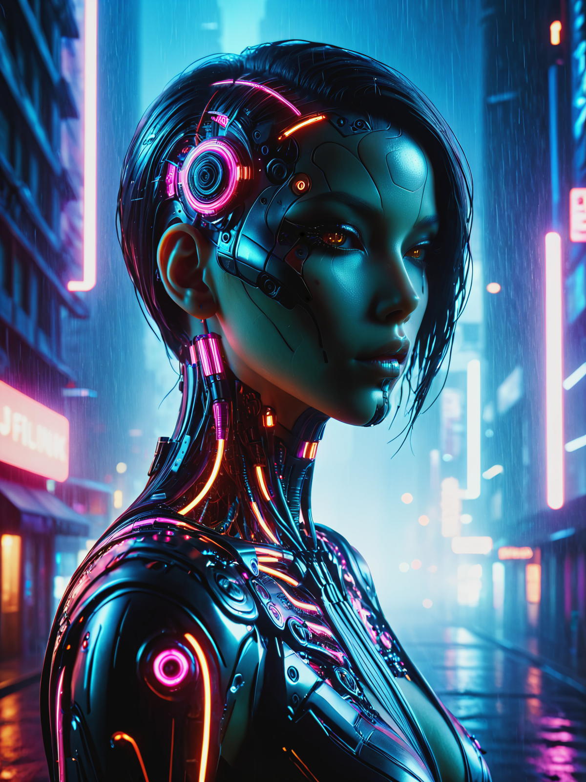 mad-cbrbdy woman , surreal digital cityscape, haze, steam, rain, neon light, cyberpunk, classic headshot pose <lora:Neon_Cyberpunk_Cyberbody_v2_SDXL:0.8>, raw photo, film grain, Fujifilm XT3, (photorealistic, realistic:1.2), deep shadow,  8k, uhd, dslr, ultra high res