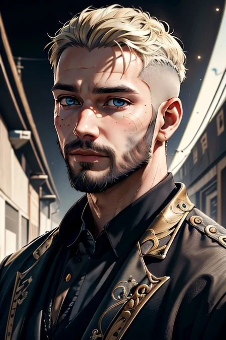 Master piece, highest quality, highest possible OverallDetail, semirealistic, blue eyes,
Create an elder of a cultivator sect.
The character looks like he is in his late twenties or early thirties.
He is bald and has a long blond-golden beard.
His eyes are blue. Detailed face.