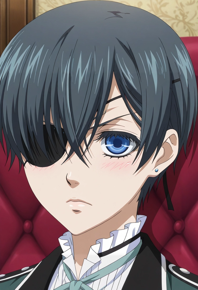 masterpiece, best quality, intricate details, anime screencap, anime coloring, , , 1boy, solo, male focus, <lora:ciel_phantomhive_ilxl:0.92>, ciel_phantomhive, black hair, blue eyes, short hair, eyepatch, ,