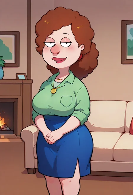 score_9,score_8_up,score_7_up,score_6_up,best quality, 1girl, solo, living room, couch, indoors,
BREAK
unnamed girl, brown hair, black eyes, big nose, (mature female:1.5), (plump:1.2), large breasts, gigantic hips, thick thighs, green sweater, rolled up sleeves, blue skirt, stockings, own hand together, blush, smile, looking at viewer, long skirt, half-closed eyes, necklace,
