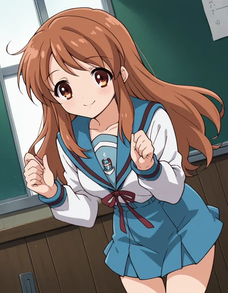 score_9, score_8_up, score_7_up, source_anime,
mikuruasahina, <lora:mikuru-asahina-s1-ponyxl-lora-nochekaiser:1>,
mikuru asahina, long hair, brown hair, brown eyes,
skirt, long sleeves, school uniform, serafuku, sailor collar, blue skirt, blue sailor collar, winter uniform, kita high school uniform,
indoors, classroom, bent over, smile,
looking at viewer, dutch angle, cowboy shot, solo,