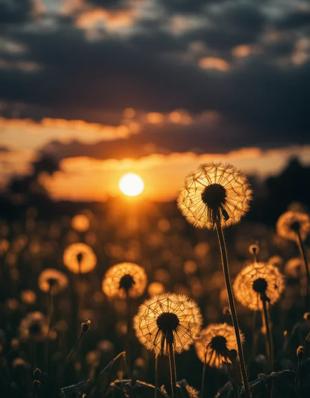 "dandelions and a glorious sunset, by photographer Lee Jeffries nikon d850 film stock photograph 4 kodak portra 400 camera f1.6 lens rich colors hyper realistic lifelike texture dramatic lighting unrealengine trending on artstation cinestill 800