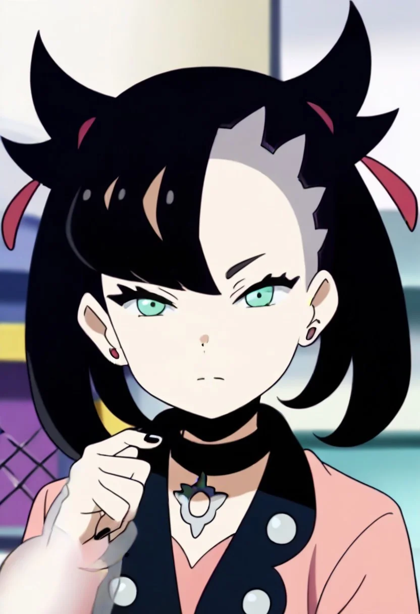 <lora:PokemonMarnie-v2-06:0.7>, ChopioMarnie, black hair, medium hair, twintails, undercut, pink hair ribbon, asymmetrical bangs, aqua eyes, eyelashes, pink earrings, (looking at viewer:1.3),
black nail polish, (looking at viewer:1.3),,,,,,anime coloring, anime screencap, 1girl,Solo ,, anime,,,,official art, Uncensored ,Unedited ,,,,,,,,,,,,,,, ,,,,,,,,,, ,,,,,,,,, , ,, , ,,,, ,,,, ,,,,, ,,,,,,,,, , ,,,,,,,,, , ,,,,,,,,,,,,,,