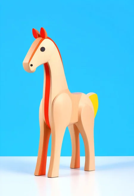 (expert craftsmanship:1.8), (high resolution, product photography, photo studio background:1.2), (modern wooden toy animal, equine creature:1.8), (fine wood, realistic wood material:1.5), (simple form, abstract form, multiple parts:1.9), (finely crafted parts, simple shape, elegant shape, ambiguous shape, stout shape, innocent shape:1.4), (hand-painted, comfortable, playful, friendly:1.5), (tall, lanky, whimsical:1.7), (Bauhaus Design aesthetic:1.7)