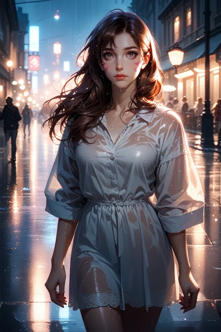 score_9, score_8_up, score_7_up
<lora:ODVA:1.0>
ODVA, 1girl, brown hair, brown eyes, whisker markings, long hair, standing under a streetlamp in the rain, reflections on wet pavement, city lights blurred in the background, cinematic and dramatic feel