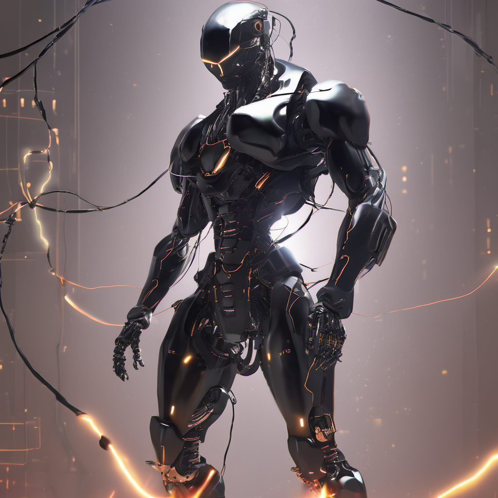 FUNDING,future,concept robot,black robot solo,glowing,robot,mecha,science fiction,cable,wire,<lora:FN_WeiLai-000005:1>,