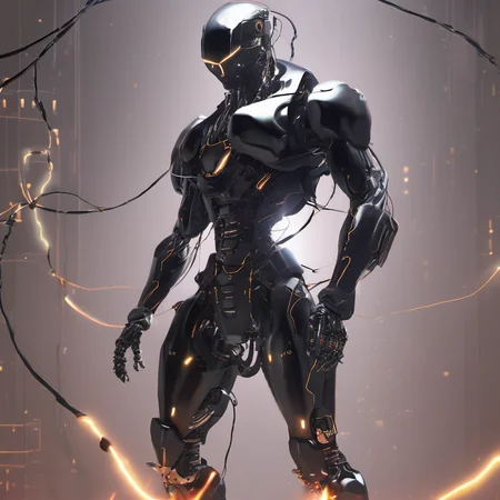 FUNDING,future,concept robot,black robot solo,glowing,robot,mecha,science fiction,cable,wire,<lora:FN_WeiLai-000005:1>,