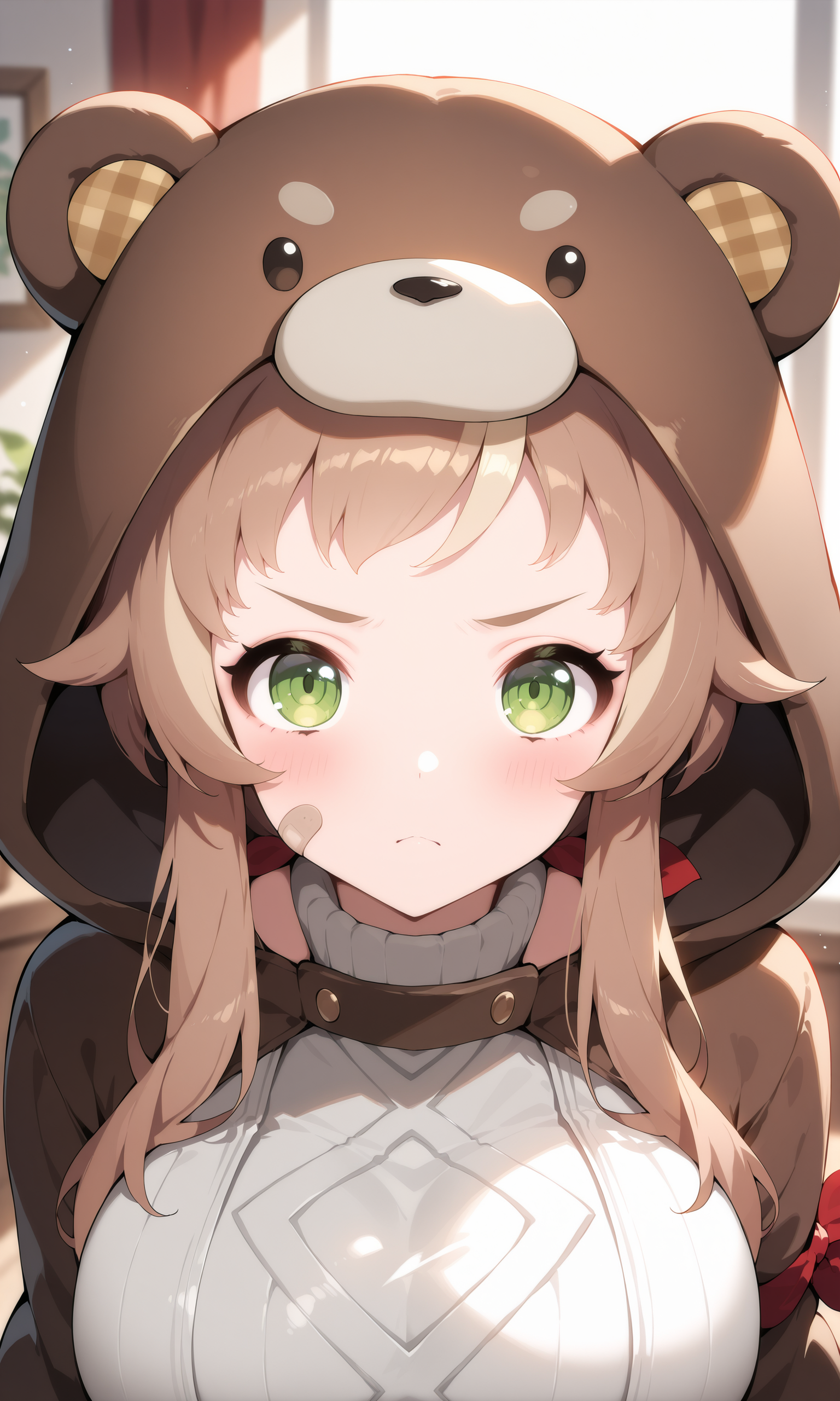 masterpiece,best quality,amazing quality,<lora:Doraeversoul:0.8> Dora(eversoul),
upper body, looking at viewer, bear_costume, bear_hood,