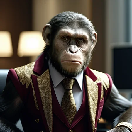 Caesar1024, a monkey, facing the viewer, wears a fancy officesuit, working in an office, highly detailed , photography, ultra sharp, film, bokeh, professional, 4k, highly detailed <lora:add-detail-xl:1.5> <lora:Caesar1024-000560:0.7>