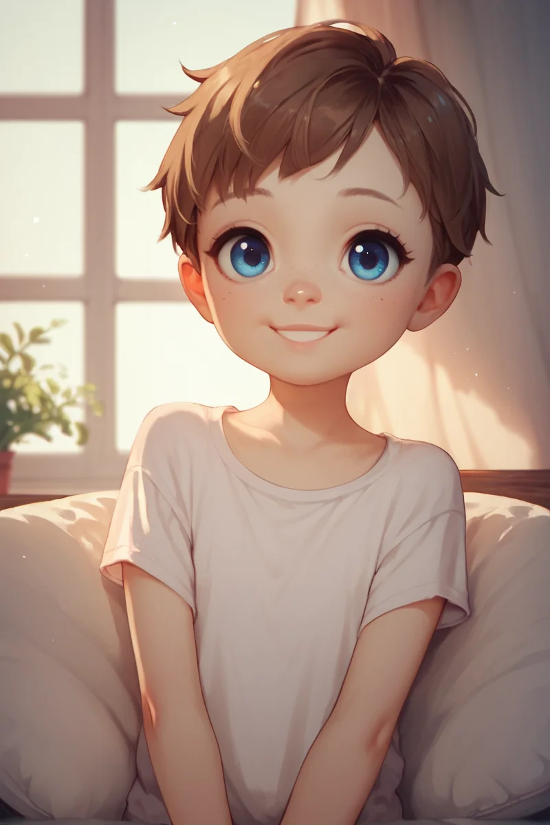 score_9,score_8_up,score_7_up,score_6_up,score_5_up,score_4_up,
1girl, cute, blue eyes, brown hair, very short hair, flat chest, looking at viewer, smiling,
<lora:Expressive_H:1>
<lora:age_slider_v4:-1>
<lora:ShadNewLycoXL:0.6>
