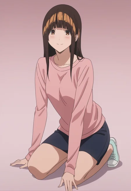 score_9, score_8_up, score_7_up,  BREAK, 1girl,  anime screencap ,   <lora:DX888Miho:1> azuki miho, brown hair, brown eyes, long hair, blunt bangs, 
light smile, blush,  pastel background,  lilac  background