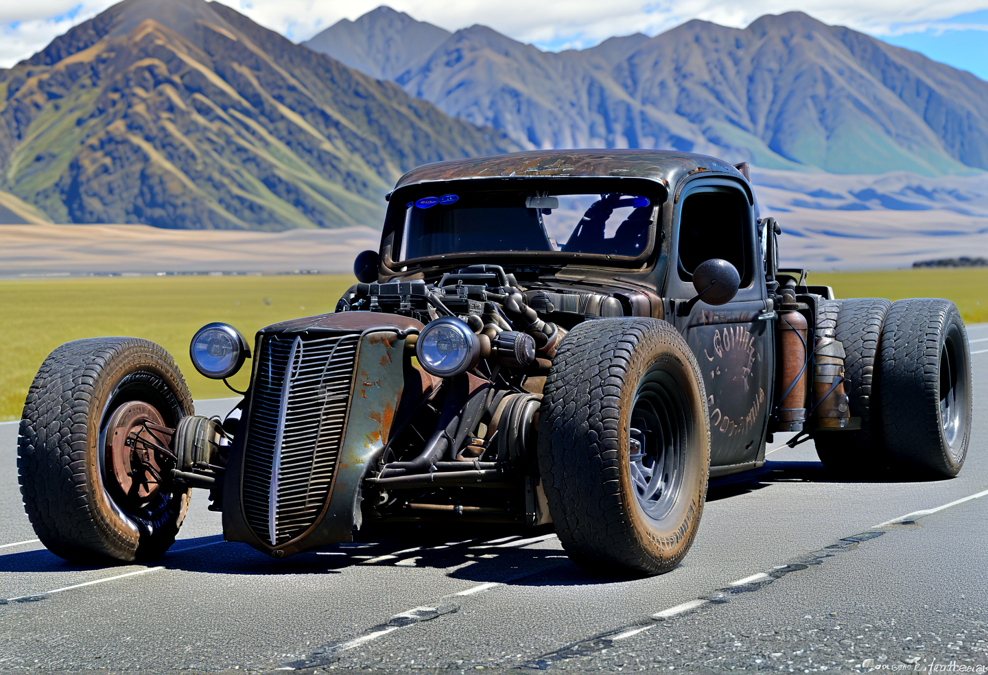 rat_rod, mountains of new zeeland , hyper detailed, ,,