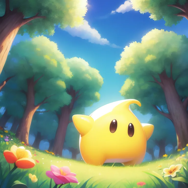 masterpiece, best quality, no humans, solo, luma, grass, from below, forest, blue sky, flower <lora:Rosalina (Mario):1>