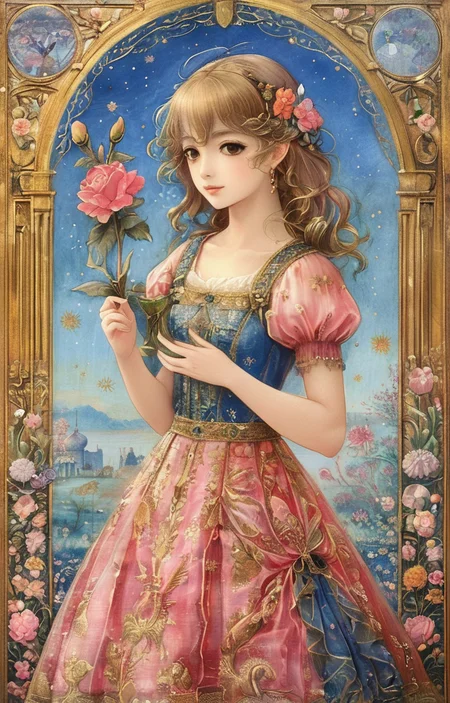 masterpiece,best quality,<lora:tbh294-sdxl:0.9>,illustration,style of Illuminated manuscript portrait of idolmaster cinderella girls,
