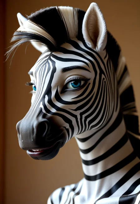anthro horse, beautiful, detail vibrant zebra skin, girl, closeup
8k detail