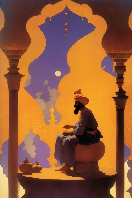 <lora:Maxfield Parrish Style:1>Maxfield Parrish Style - Painting of the Ali Baba story in The Book of One Thousand and One Nights by Maxfield Parrish.