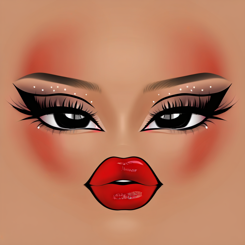 roblox face makeup, looking at viewer, red lips, black eyeshadow, scar, nougat