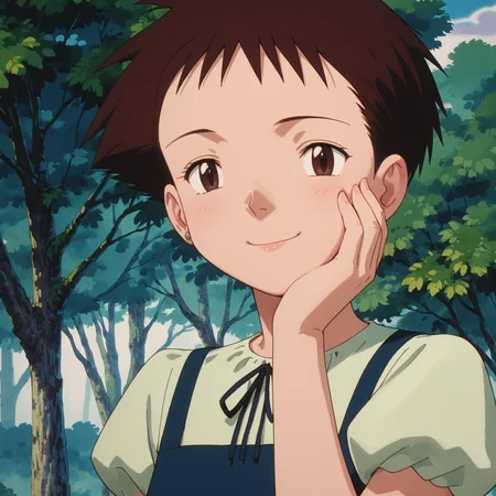 score_9, score_8_up, score_7_up, 1girl, solo, source_anime, pkmArielle, short hair, brown hair, solo, short short sleeves, brown eyes<lora:pkmArielle:1> face focus, close up, holding face in hand, smiling with half closed eyes, looking at viewer,
