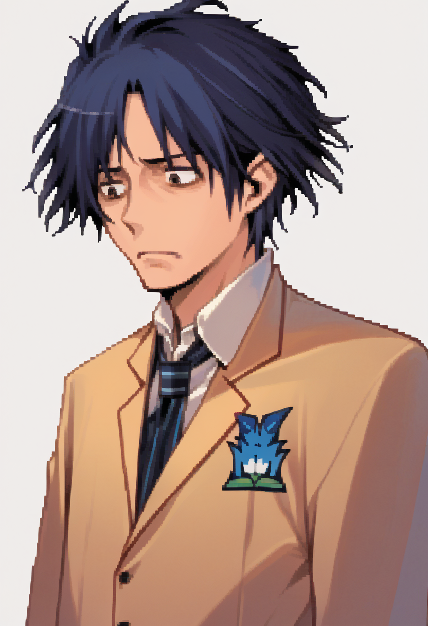 score_9, score_8_up, score_7_up, source_anime, 1boy, solo, sad
<lora:zs_DevilSurvivorPortraitsXL:1> devilsurvivorportraits, portraits, white background
<lora:zs_TakumiXL:1> takumichaos, short hair, blue hair, brown eyes, blazer, shirt, blue necktie,