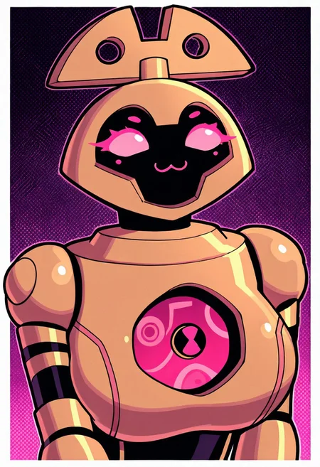 masterpiece, best quality, amazing quality, very aesthetic, absurdres, newest,
clockwork, robot, solo, no humans, pink sclera, no pupils, , pink mouth, :3, feminine pink eyelashes, black face,
welith, curvy, busty, upper body, halftone effect, white borders, abstract background:1.2,
