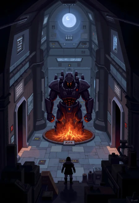 <lora:ck-BaSS-V1-000015:0.8>
in the style of ckbas, endboss fight in a futuristic dungeon