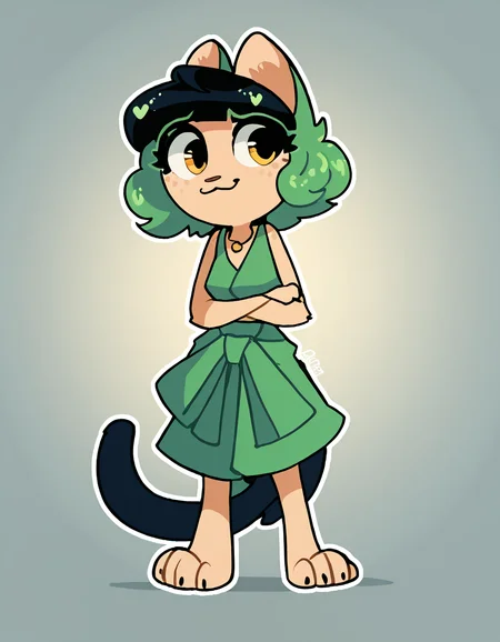 solo, 1girl,
<lora:Sourpuss:1> sourpuss, freckles, green hair, two tone hair, multicolored hair, animal ears, cat ears, cat tail, tail, clothes around waist, barefoot, green hoodie around waist,, score_9, score_8_up, score_7_up, score_6_up, score_5_up, score_4_up, lazypos, lazyup, masterpiece,best quality,amazing quality,, <lora:The-Minuscule-Task_PDXL_v1.0:0.6> <lora:PDXL_artist_tags_v2_big:0.5> by remanedur,<lora:JayrnskiStyle:1> JayrnskiStyle, source_furry, toony, outline, white outline,
