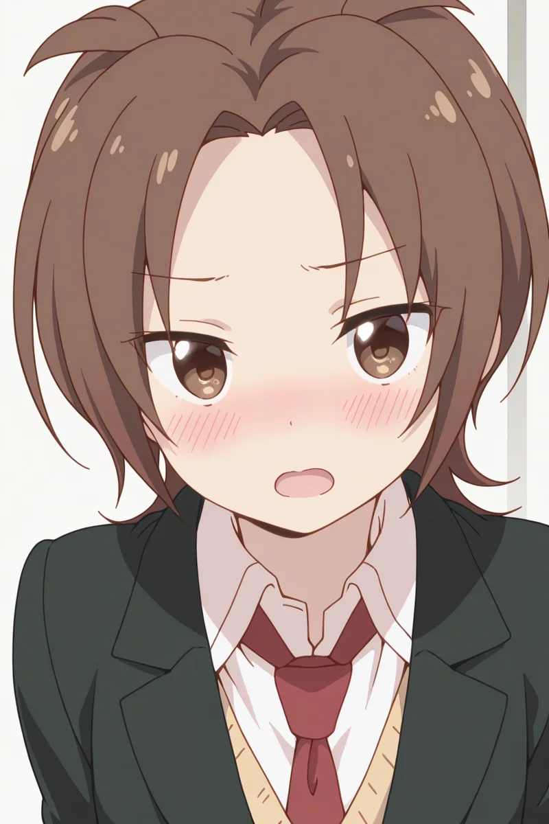 masterpiece, best quality, amazing quality,
<lora:Yuzu_IL:1> yuzu, 1girl, school uniform, brown hair, solo, brown eyes, necktie, open mouth, red necktie, blush, shirt, blazer, white shirt, looking at viewer