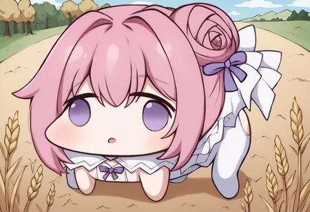 score_9, score_7_up, source_anime, uncensored, zPDXLxxx, <lora:intricate_details:0.5> intricate_details_xl, wheat field, heaven condition, face focus
<lora:Doro_X_PDXL_V1:1> doro, creature, chibi, pink hair, purple eyes, hair bun, hair bow, no humans, white skin, solid circle eyes, no pupils, frills
<lora:Faces_of_People_FX_Meme_v1.0:1> face of the people who sank all their money into the fx (meme), chibi, chibi inset, aura , all fours,