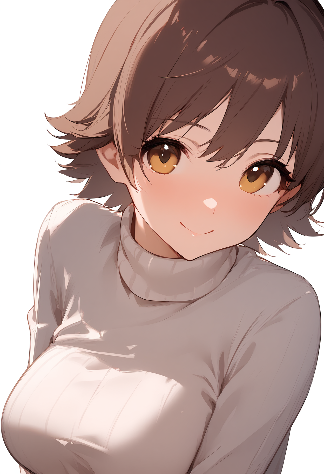 1girl,honda mio,looking at viewer,solo,upper body,simple background,white background,blush,smile,ribbed sweater,turtleneck sweater,<lora:a31_char_new_honda_mio-000012:1>masterpiece, best quality, absurdres<lora:a31_style_koni-000010:0.8>
