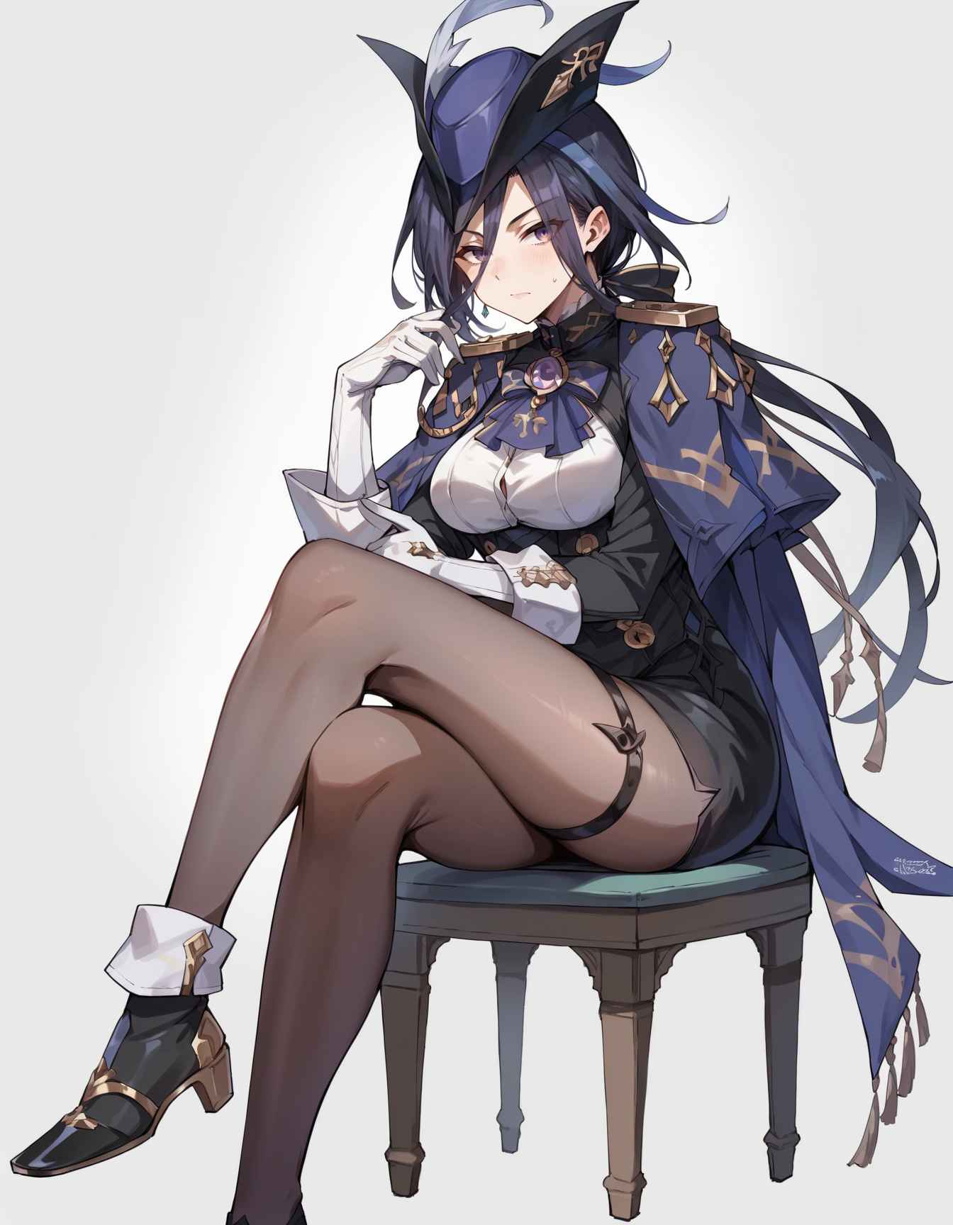 score_9, score_8_up, score_7_up, score_6_up, score_5_up, score_4_up, BREAK source_anime, <lora:Clorinde:0.9>, ClorindeG, full body, sitting, crossed leg