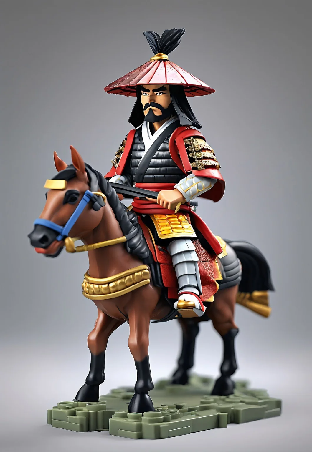 novuschroma53 style a handmade, cartoon, statue of a a samurai warrior on a horse, full body, isometric, top down, game asset, handmade, game icon, cartoon