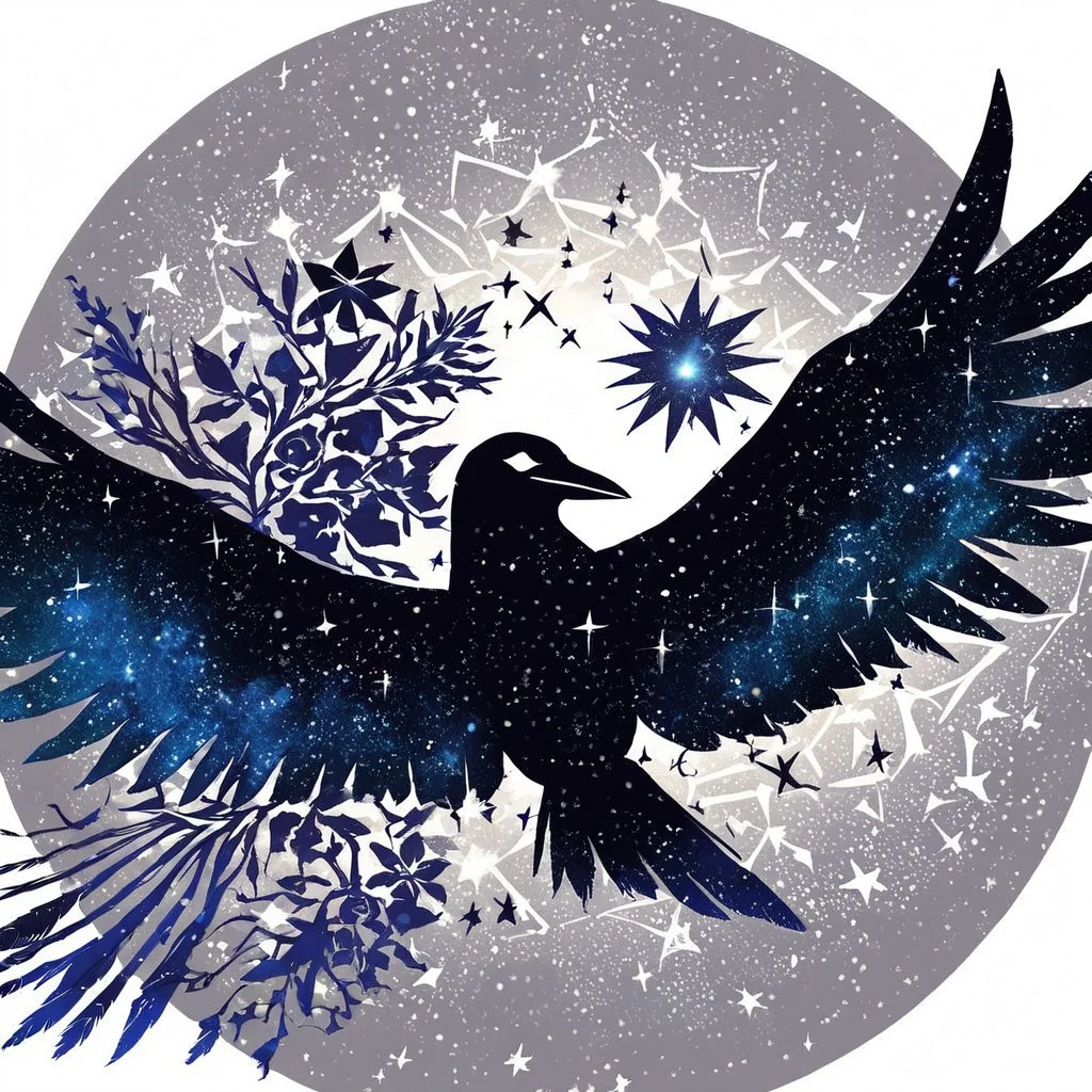 (anime), white background, crow, galaxy, (masterpiece), score_9