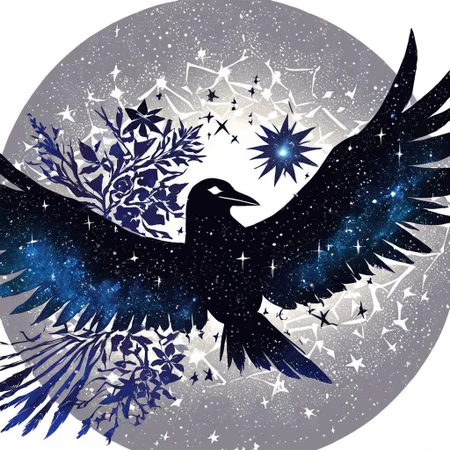(anime), white background, crow, galaxy, (masterpiece), score_9