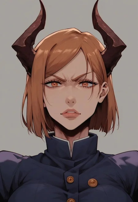 score_9, score_8_up, score_7_up, score_6_up, demon, horns, crystal skin, large breasts, round breasts,
source_Jujutsu Kaisen, Nobara Kugisaki, 1girl,