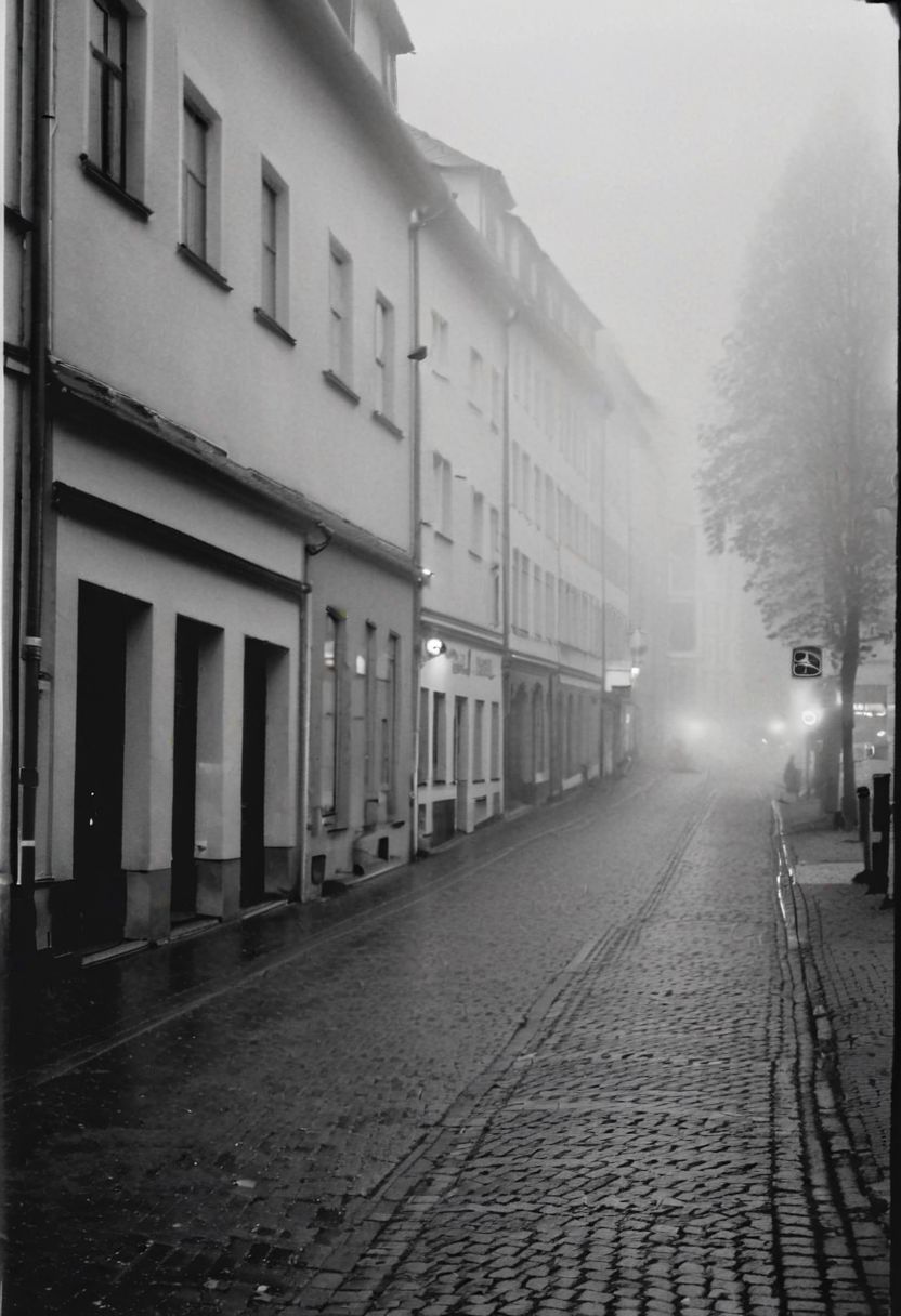 KB_Kentmere400, instagram photo, a foggy street in germany, film grain