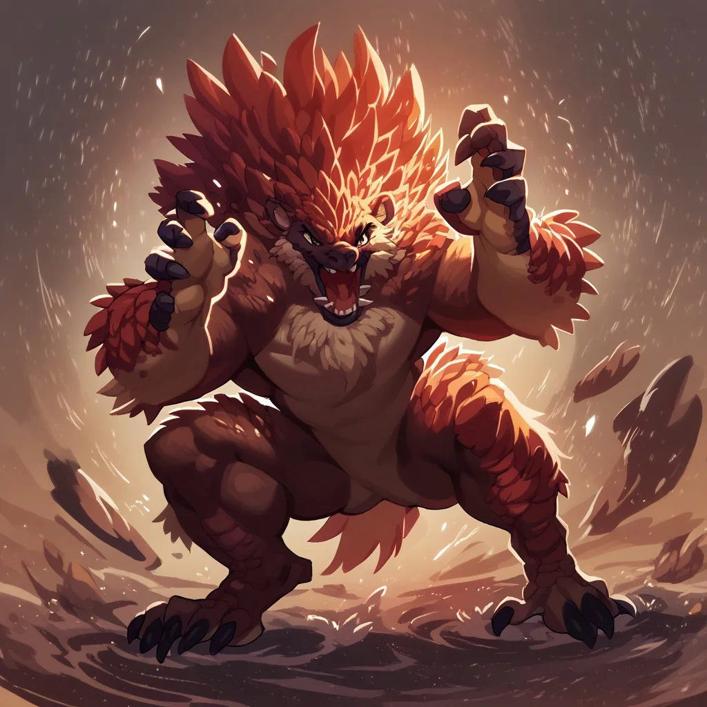 score_9, score_8_up, score_7_up, score_6_u A massive pangolin antrophomorfic, performing extreme jump, herooic pose