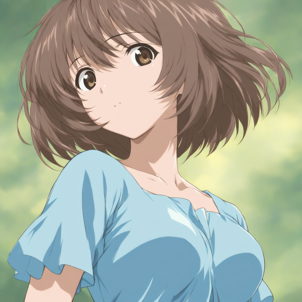 masterpiece,1girl,solo,looking at viewer,upper_body,blue dress,<lora:Moe_Ukida ag4o v1:1> moe_ukida, brown hair, short hair, brown eyes,
