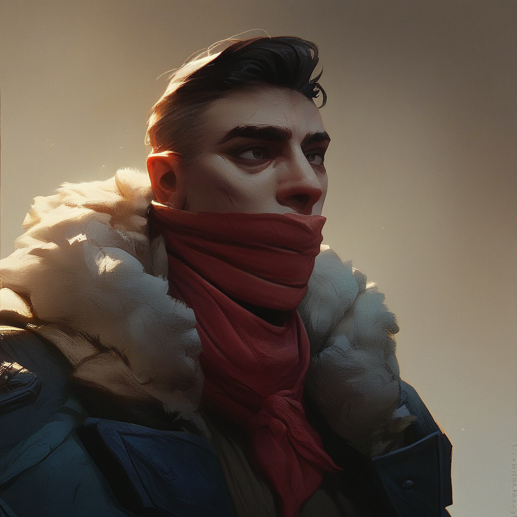 score_9, score_8_up, score_7_up, masterpiece, best quality, newest, absurdres, highres, 1boy, DDDismas-V1.1, bandana, scarf, red bandama, fur trim,