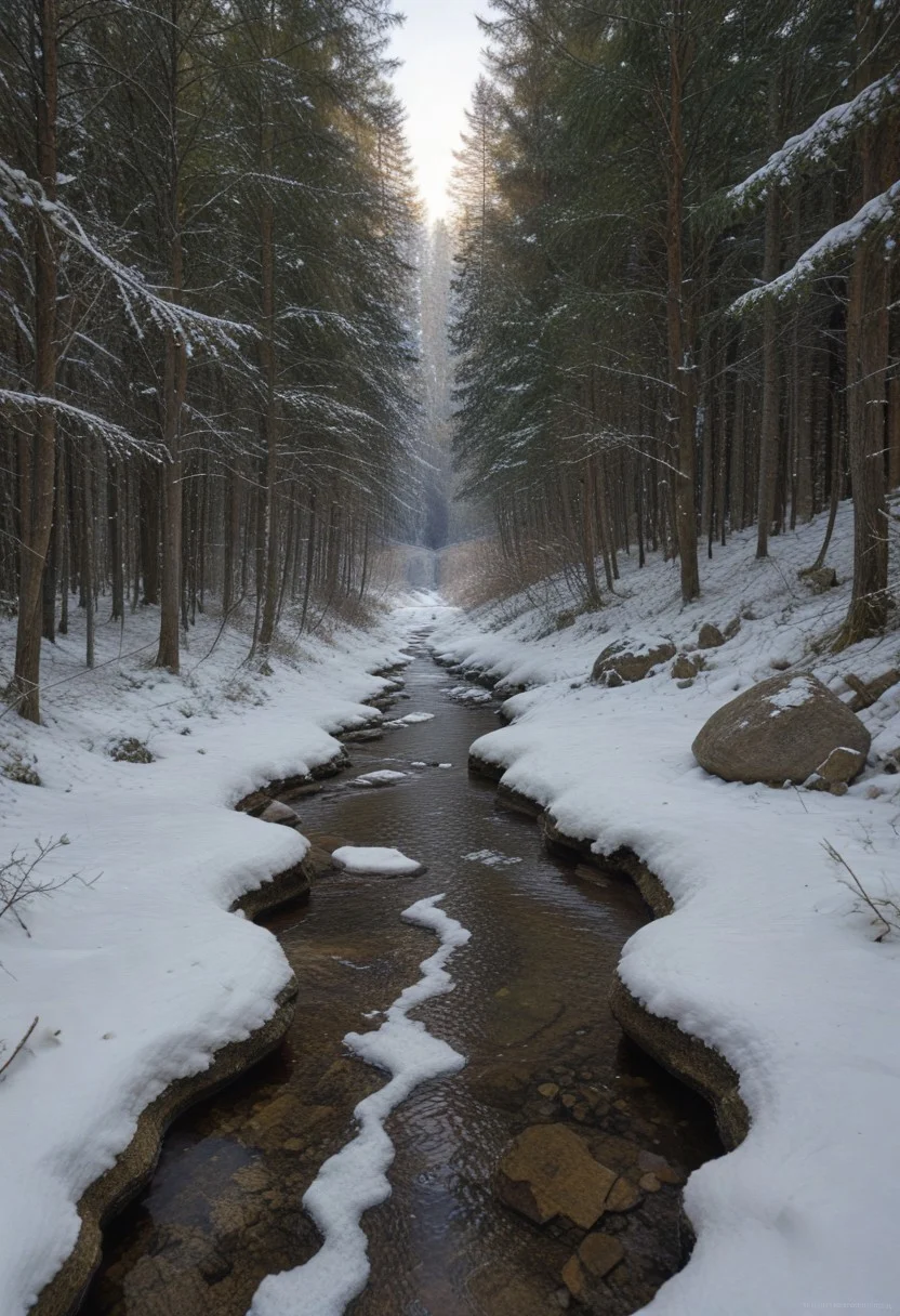 film photography, Exaggerated realistic, ultra detailed, score_9, score_8_up, score_7_up, digital Forest, scenery, outdoors, tree,sky, (clouds:0.3), nature, forest, creek, moss-covered rocks, sunlight streaming through leaves, winter, snow, snowy.matrix, matrix codes,codeandigital,digital world, digital, science fiction,