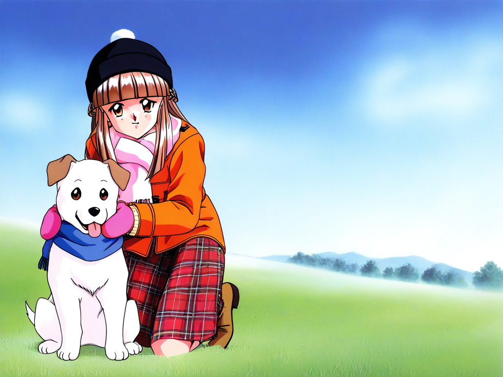 general,highres, ultra-detailed,very aesthetic,best quality ,best hands, BREAK <lora:Mikihara_Megumi_Tokimeki_Memorial_IS:1>
Mikihara_Megumi(Tokimeki_Memorial), 1girl, solo, light brown hair, long hair, brown eyes, blunt bangs, braid,
black hat, skirt, mittens, scarf, coat, 1990s (style), plaid, plaid skirt, gloves, looking at viewer, long sleeves, winter clothes, 
animal, dog,
grass, sky, park,