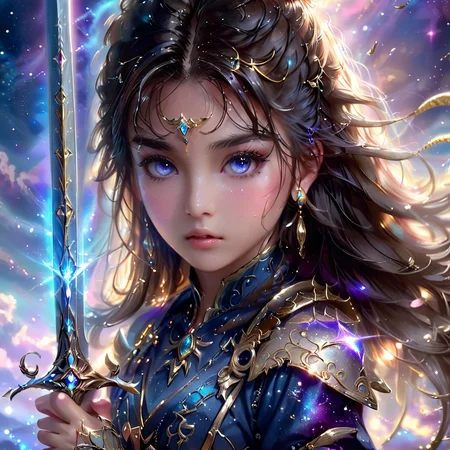 masterpiece,high resolution,8k,
<lora:celestial_warriorXL:0.8>,celestialwarrior, overalldetail,facedetail,eye detail,
1girl, jewelry, long hair, solo, earrings,face focus,holding glowing sword