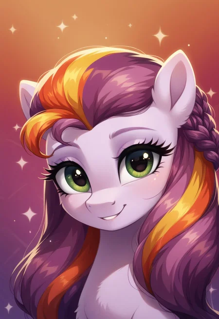 score_9, score_8_up, score_7_up, score_6_up, score_5_up, score_4_up, my little pony, ((feral pony)), Sunny's Mom, 1girl, ((solo)), (sexy), beautiful, detailed, (detailed cute pony face), detailed eyes, detailed fur, beautiful, vector, flat colors, (beautiful long eyelashes), (abstract background:1.8), (looking at you, looking at viewer:1.5), cute smile, happy, ((close-up)), high angle