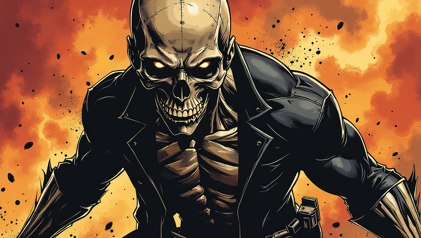d4rkc0mic . a skull headded superhero
  <lora:dark-comic:0.8>