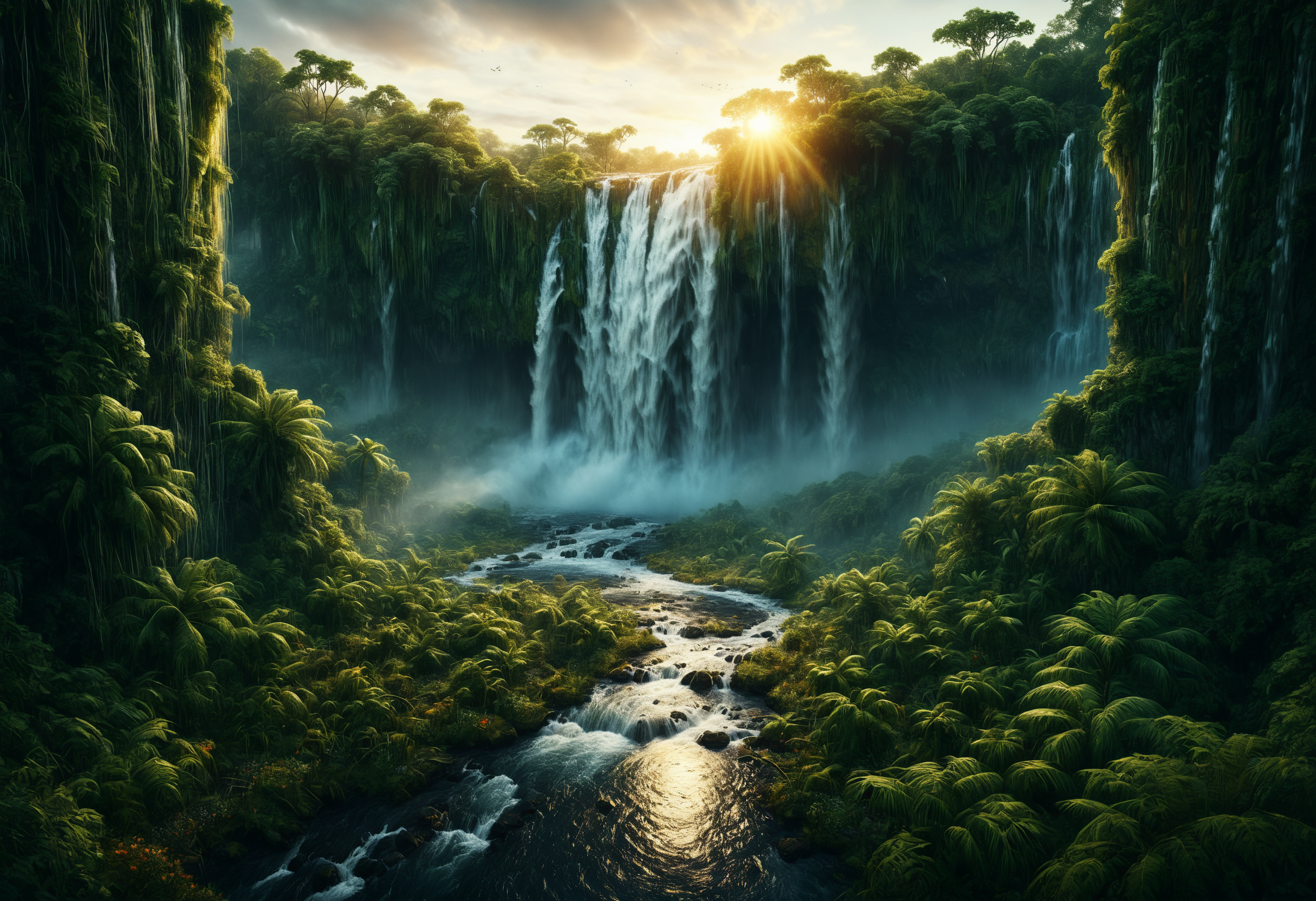breathtaking analog photo,hyperrealistic, full of details image,photorealistic painting containing a waterfall in a picturesque lush jungle   in summer in the evening, sunset,  weather, environmental lighting, , absurdres, detailed, focused, award winning photography,pixiv contest winner, style of Michal Karcz ,style of Jessica Rossier , town house in tundra biome, abandoned, ruined  
 <lora:dvr-lnds-sdxl:0.8> dvr-lnds-sdxl
