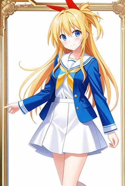 chitoge_kirisaki,chitoge kirisaki, highres,(masterpiece_1.0),(white background),(best quality_1.0),(standing),(body in frame),1girl, full body,
